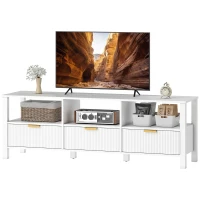 HOMCOM Meuble TV 152 cm, meuble télé pour téléviseur 65 pouces avec 3 tiroirs et 3 étagères ouvertes, 152x39,5x50cm, blanc(m-12)