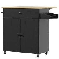HOMCOM Kitchen Island with Drop Leaf, Rolling Kitchen Storage Trolley on Wheels with Drawer, Spice Rack and Towel Rack, Black(m-1)