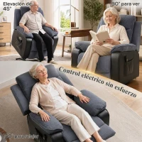 HOMCOM Sillón Relax Reclinable Eléctrico Levanta Personas con Mando a Distancia Puerto USB y Bolsillos Laterales Gris Oscuro(m-4)