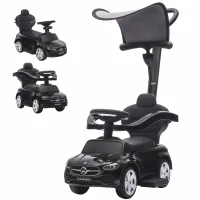 AIYAPLAY 3 in 1 Licensed Benz Ride on Push Car with Handle, Canopy, Guardrails, Horn, Music, Storage for 12-36 Months, Black(m-15)