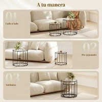 HOMCOM Conjunto de 2 Mesas Auxiliares Tipo Nido con Estructura de Metal y Encimera de Cristal Ø50x50 cm y Ø40x40 cm Negro(m-4)
