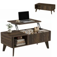 HOMCOM Höhenverstellbarer Couchtisch mit verstecktem Fach offenen Ablagen wellenförmiger Front 100x48x41-56 cm Nussbaum(m-8)