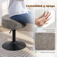 HOMCOM Taburete de Bar con Almacenaje Altura Ajustable Taburete de Cocina Redondo Giratorio Tapizado en Chenilla Gris(m-4)
