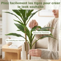 HOMCOM Arbre artificiel cordyline en pot 90 cm avec 29 feuilles réalistes, plante artificielle en PEVA, intérieure et extérieure(m-6)