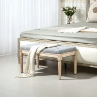 HOMCOM Banco Pie de Cama Tapizado en Lino Sintético con Patas de Madera y Asiento Acolchado Estilo Vintage Gris Claro(m-10)