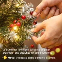 HOMCOM Albero di Natale Illuminato con 300 Luci LED, 55 Pigne e 55 Grappoli di Bacche, Ø75x210 cm, Verde e Argento(m-8)