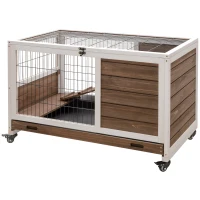 PawHut Jaula de Conejos Conejera para Mascotas Pequeñas con Techo Abrible y Bandeja Extraíble 90x53x59 cm Marrón(m-12)