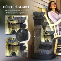 Outsunny Fontaine de Jardin Cascade Fontaine d'eau 4 niveaux avec lumières LED, résine, 38 x 36 x 85 cm, gris(m-5)