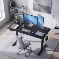 HOMCOM Standing Desk Memory Control Height Adjustable Desk 2 Cable Holes LED Display Sit Stand Desk Black(m-9)