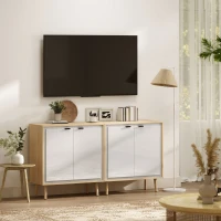 HOMCOM Buffet à haute brillance, meuble de rangement avec double porte, étagère réglable, 72 x 35 x 77 cm, blanc et chêne(m-8)