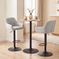 HOMCOM Set de 2 taburete de bar, scaune de bar din chenille, înălțime reglabilă, rotire 360°, spătar și suport pentru picioare, gri(m-4)