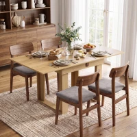 HOMCOM Folding Dining Table Under-Table Storage Extendable Kitchen Table Steel Rail Oak Effect(m-2)