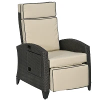 Outsunny Outdoor Recliner Chair with Adjustable Backrest and Footrest, Cushion, Side Tray, Khaki/Brown(m-12)