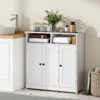 HOMCOM Armario de Baño Estrecho con 3 Puertas 2 Compartimentos Abiertos Estante Ajustable 85x30x85 cm Blanco(m-7)