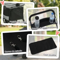PawHut Cochecito para Perros Plegable de 4 Ruedas de EVA Giratorio y Freno Ventanas de Malla Cojín Lavable Portavasos Gris(m-7)