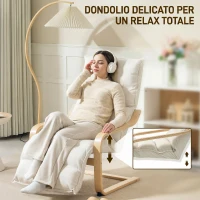 HOMCOM Poltroncina Relax in Legno con Rivestimento in Velluto e Poggiapiedi Regolabile, Crema(m-6)