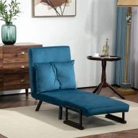 HOMCOM 4-in-1 Velvet-Feel Single Chair Bed, with Pillow - Navy Blue(m-10)