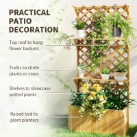 Outsunny 52L Wooden Planter, with Trellis and Shelves - Natural Finish(m-4)
