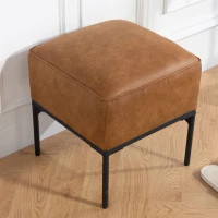 HOMCOM Reposapiés Salón Taburete Bajo Tapizado en PU con Patas de Acero Acolchado Grueso Otomana para Sofá Marrón(m-9)