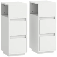 HOMCOM Set de 2 noptiere cu 2 sertare și raft deschis, moderne și compacte, 25x30x65 cm, alb(m-1)