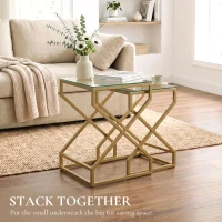 HOMCOM Nest of Tables, Side Table Set of 2 with Transparent Top, Coffee Table Set with Tempered Glass Top, Transparent(m-5)