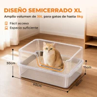 PawHut Arenero para Gatos de Acero Inoxidable XL con Borde Alto Pala Cepillo y Gancho Gris Claro(m-5)