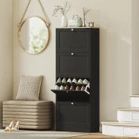 HOMCOM Meuble à chaussures 24 paires, armoire à chaussures avec 4 tiroirs rabattables, étagères réglables, 60x23,5x153cm, noir(m-10)