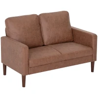 HOMCOM Sofá de 2 Plazas Tapizado en Microfibra con Patas de Madera Reposabrazos 130x78x85 cm Marrón(m-11)