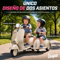 AIYAPLAY Moto Eléctrica para Niños Licencia VESPA con 2 Asientos Arranque Suave Luz Delantera Música USB y Almacenamiento Crema(m-5)