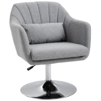 HOMCOM Swivel Linen Fabric Accent Chair for Living Room Contemporary Vanity Armchair with Adjustable Height Thick Cushion Lumbar Support Armrest for Bedroom Office Light Grey(m-11)