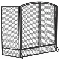 HOMCOM Salvachispas para Chimenea Plegable de 3 Paneles de Metal con Doble Puerta para Hogar 122x75 cm Negro(m-11)