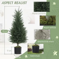 Outsunny Set 2 Plante Artificiale de Chiparos cu 362 Frunze și Ghiveci cu Ciment și Mușchi, Plante Rezistente la UV, Ø40x90 cm, Verde(m-4)