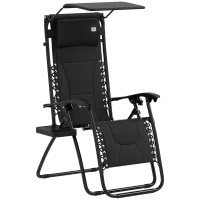Outsunny Zero Gravity Lounger Chair, Folding Reclining Patio Chair with Shade Cover, Padded Seat, Cup Holder, Soft Cushion and Headrest for Poolside, Camping, Black(m-11)