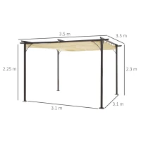 Outsunny 3.5M X 3.5M Metal Pergola Gazebo Awning Retractable Canopy Outdoor Garden Sun Shade Shelter Marquee Party BBQ, Beige(m-3)