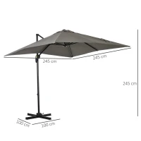 Outsunny Umbrelă de grădină cu manivelă 2,5x2,5 m, cu rotație 360° și parasolar reglabil, gri deschis(m-3)