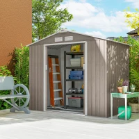 Outsunny Abri de Jardin 2,42 m² - Remise pour Outils avec Fondation - cabanon Porte verrouillable - tôle d'acier marron clair(m-10)