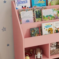 HOMCOM Kids Bookshelf, Toy Organiser, with Storage Drawer, Wheels - Pink(m-13)