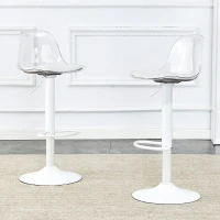 Lot de 2 tabourets de bar réglables, dossier ergonomique transparent, assise pivotante 360°, 40,5x39x82-104 cm, Blanc(m-5)