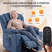 HOMCOM Cadeirão Relax Reclinável Elétrico Elevatório com Massagem, Aquecimento, Assento Largo, USB-C/USB-A e Bolsos Azul(m-5)