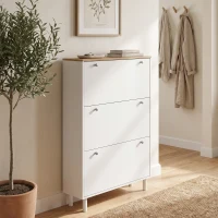 HOMCOM Scarpiera stretta 24 paia con 3 cassetti ribaltabili e mensole regolabili, bianco(m-5)
