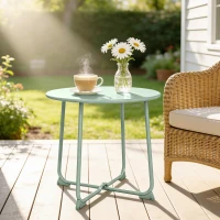 Outsunny Table basse extérieure pour 2 personnes, table de jardin ronde base en X avec structure métal, Ø 50 x 45,5 cm vert clair(m-2)