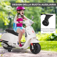 HOMCOM Moto Elettrica per Bambini Design Vespa, Batteria 6V con Suoni e Luci, Età 3-6 Anni, Bianco(m-4)
