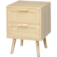 HOMCOM Noptieră pentru Dormitor cu 2 Sertare în Stil Boho, 40x40x56cm, Culoare Lemn Natural(m-15)