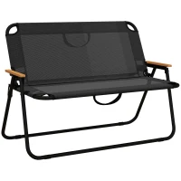 Outsunny Sedia da Campeggio Doppia 2 Posti Pieghevole in Acciaio e Tessuto Oxford, 108x65x73cm, Nero(m-1)