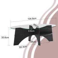 Table basse ovale moderne en verre de sécurité, plateau résistant aux chocs et facile à nettoyer, 104,9x60,0x35,6 cm, Transparent(m-3)