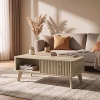 HOMCOM Mesa de Centro Elevável Compartimento Oculto 2 Prateleiras Abertas Bordas Arredondadas Estilo Meados do Séc. 100x48x41 cm Carvalho(m-4)