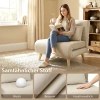 HOMCOM 3-in-1 Schlafsessel, Klappsessel mit Schlaffunktion, verstellbare Click-Clack-Rückenlehne, Beige(m-6)