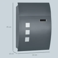 HOMCOM Cassetta Postale Ricurva in Acciaio con 3 Fessure e 2 Chiavi di Sicurezza 45x10x32 cm, Grigio(m-3)