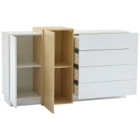 High-Gloss Sideboard with 4 Drawers and 2 Doors, Stylish Storage Cabinet with Anti-Tilt Safety Rails, 140L x 35W x 76.5H cm, White(m-13)