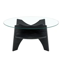 Table basse ronde, design moderne, patins antidérapants, 80x80x36 cm, Transparent(m-8)